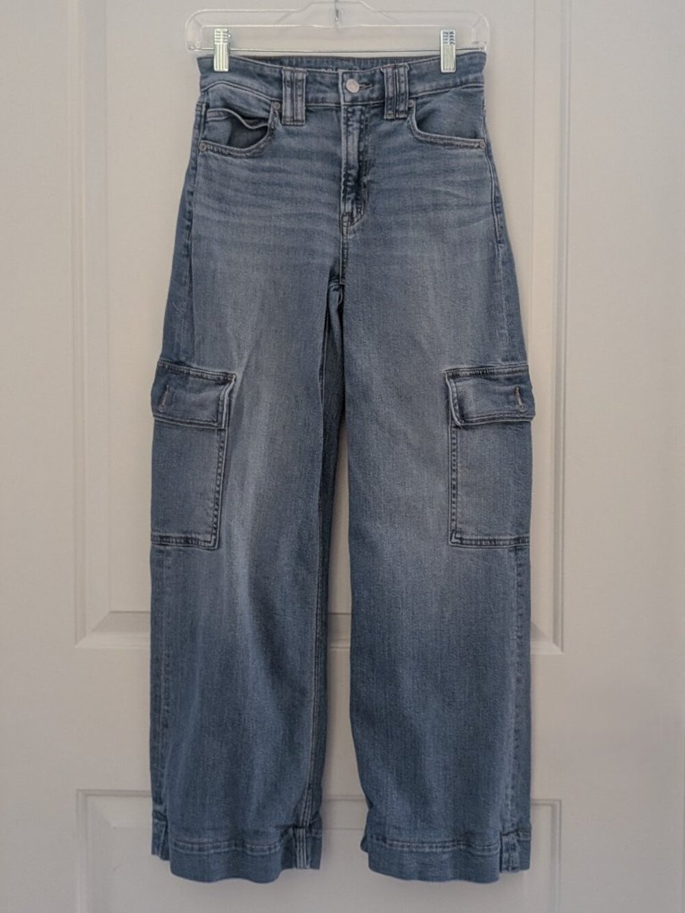 American Eagle Cargo Jeans Womens Size 0 Blue Crop Wide Leg